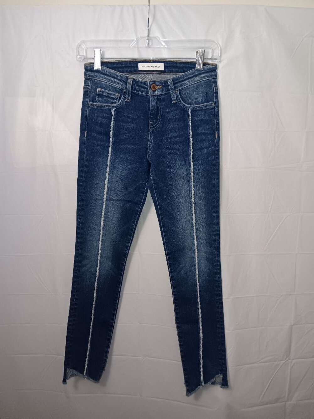 FLYING MONKEY SKINNY FRINGED FRAYED HEM DENIM JEANS